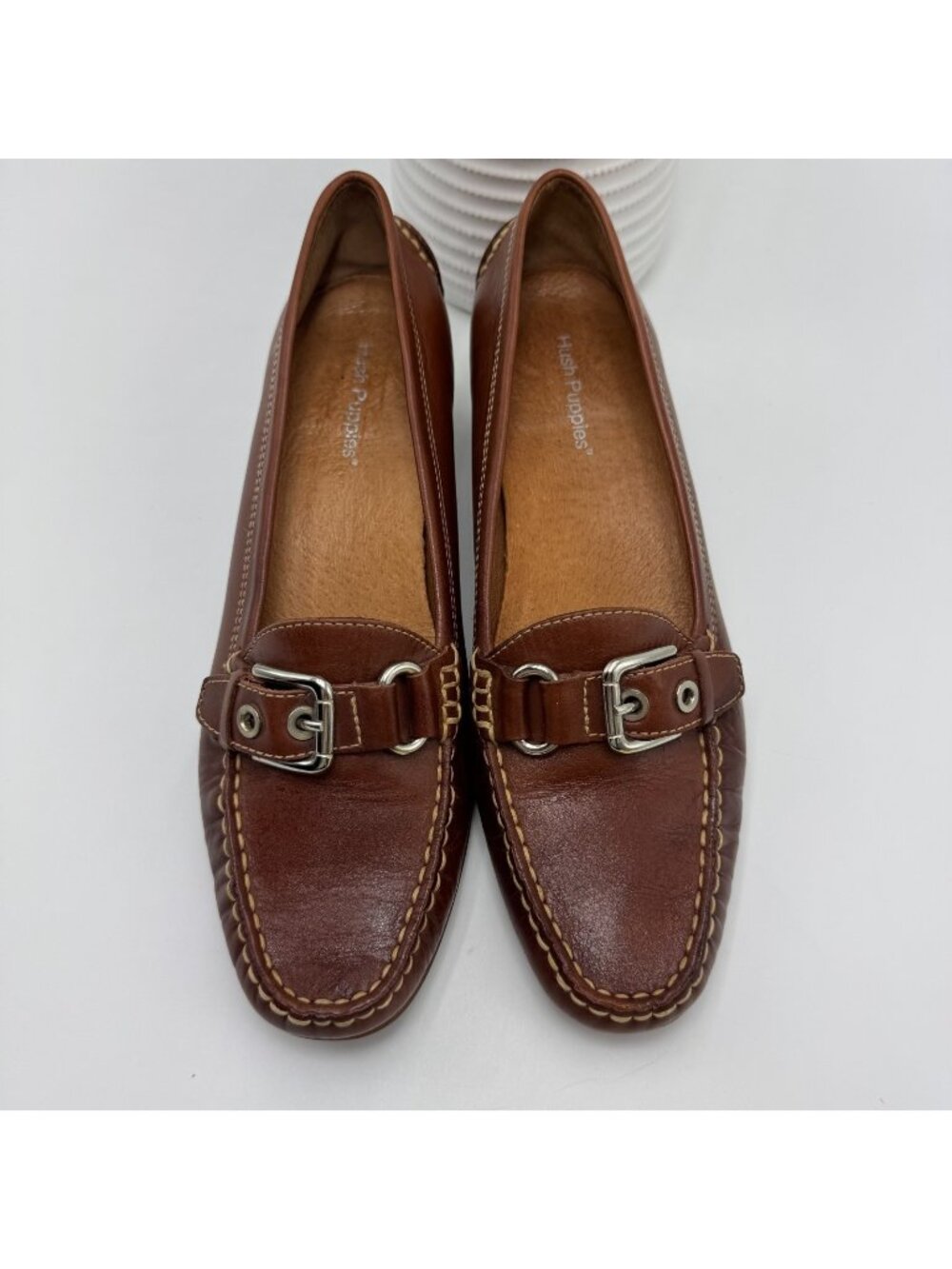 Vintage Hush Puppies Roseau 41965 Slip-On Loafers Womens 9M Brown Leather Buckle
